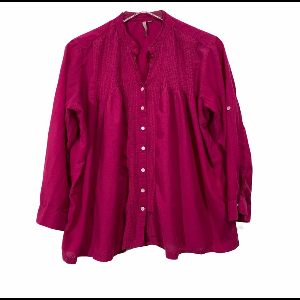 ☘️L.O.V. Pink pleated top button sleeve blouse